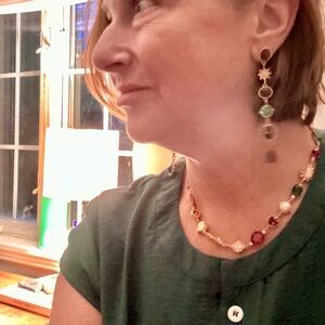 Kate Spade Authentic  Multi-Colored Gemstone Gold Necklace + Earrings set